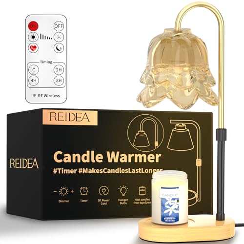 REIDEA Candle Warmer with Remote, Timer, Non-Slip Base, Glass Shade (Champagne Gold)